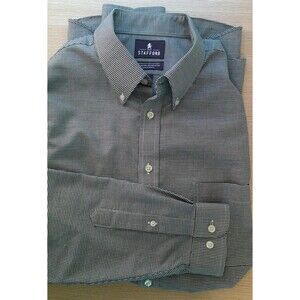 Stafford Houndstooth Oxford Shirt Mens 17 36/37 Long Sleeve Wrinkle Free Dress